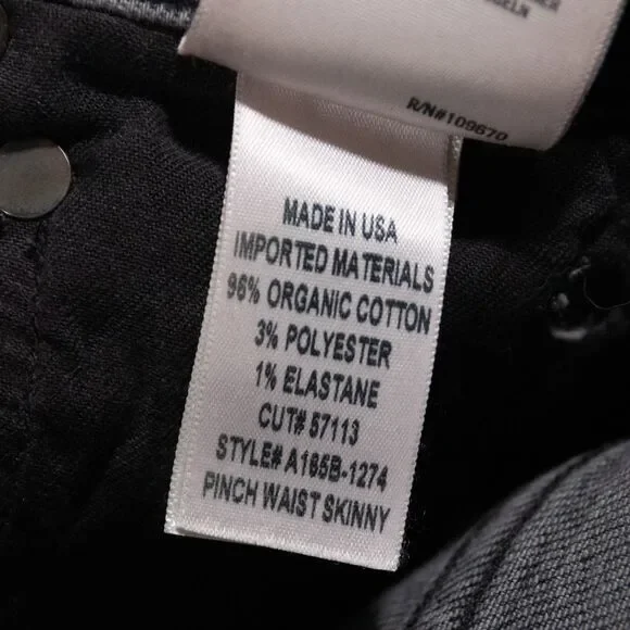 AGOLDE Pinch Waist Skinny Faded Black Stretch Denim Jeans Women's 26x28 Raw Hem - Picture 6 of 7